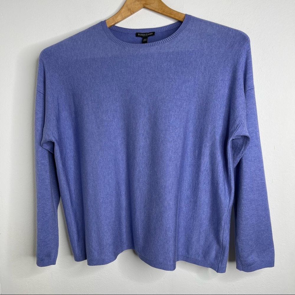 Eileen Fisher Periwinkle Lightweight Cozy Tencel Boxy Sweater Size L Petite - Picture 2 of 14